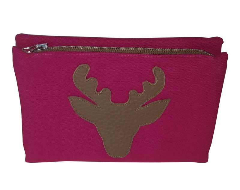 Stoff Doppel Clutch mit Hirschkopfmotiv beere von Unikats-by-Sabine-Greim
