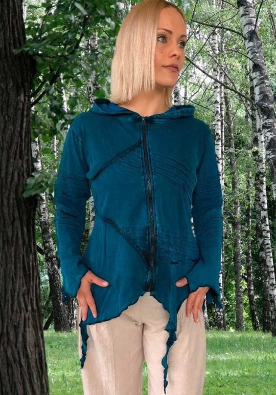 Zipfeljacke Blau Goa Klamotten Hippie und Psychedelic Kleidung von Gravity Shift  ॐ Psy-Hippie-Goa-Shop