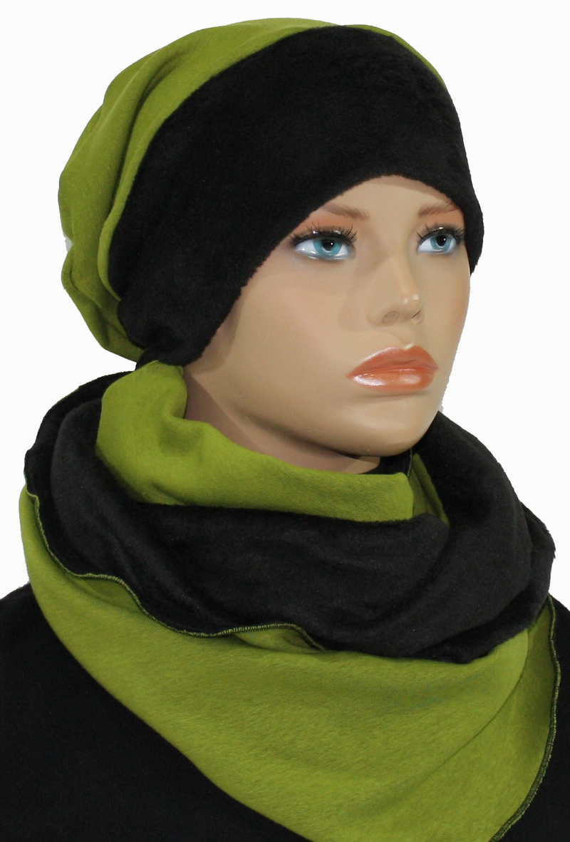 3er Set Mütze Schal Stulpen Set grün-schwarz Sabrina von klennes