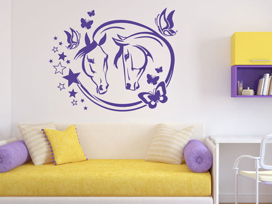 Wandtattoo Wandaufkleber Tattoo für Mädchenzimmer Pferdeköpfe Schmetterlinge von GrazDesign