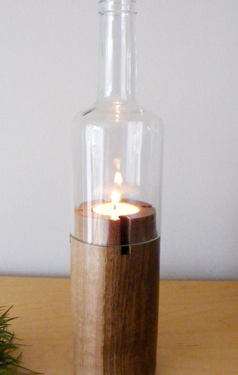 Flaschenwindlicht / Nussbaum Holz / klar Flaschenwindlicht / Nussbaum Holz / klar von Holzfelge