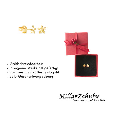 Kinderohrringe: Ohrstecker Stern Blümchen - 750 Gold von MillaZahnfee, Schmuckwerkstatt Verena Brack