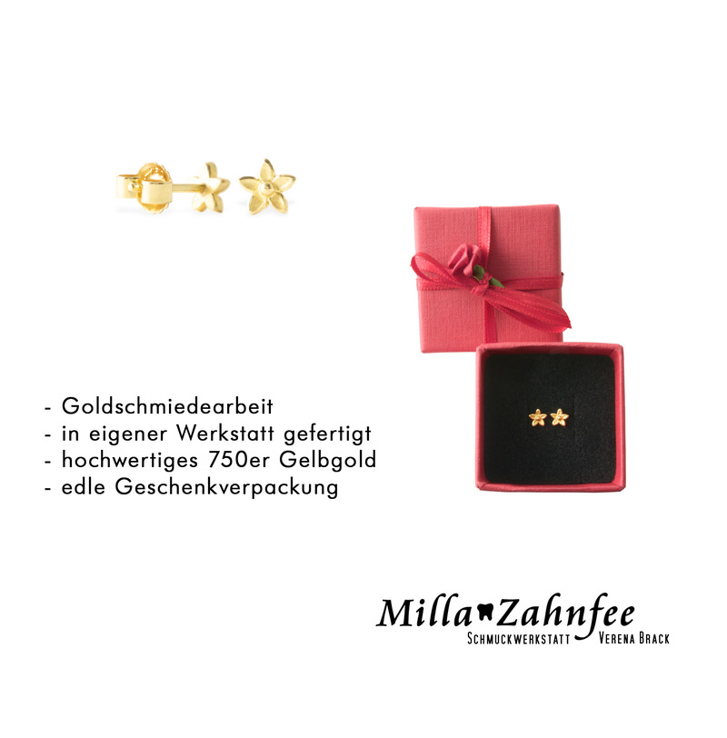 Kinderohrringe: Ohrstecker Stern Blümchen - 750 Gold von MillaZahnfee, Schmuckwerkstatt Verena Brack