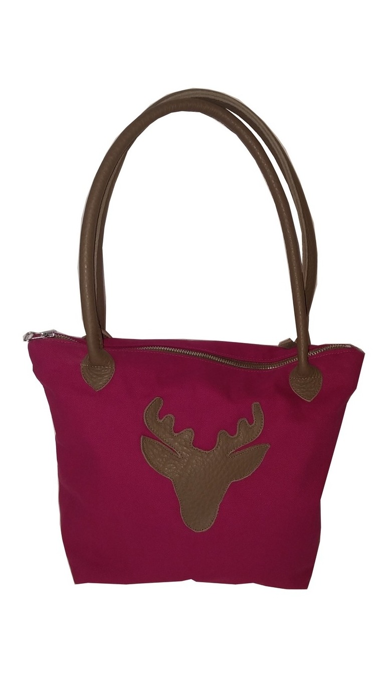 Stoff Henkeltasche mit Hirschkopfmotiv beere von Unikats-by-Sabine-Greim