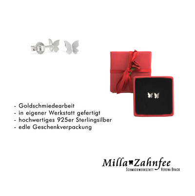 Kinderohrringe: Ohrstecker Schmetterling - 925 Silber von MillaZahnfee, Schmuckwerkstatt Verena Brack