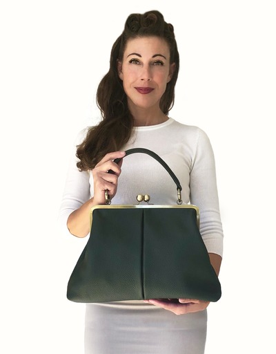 Retro Bügeltasche, Leder Handtasche "Olivia" in dunkelgrün, Ledertasche, Henkeltasche, Schultertasche, Umhängetasche, im Vintage Stil von taschenkinder