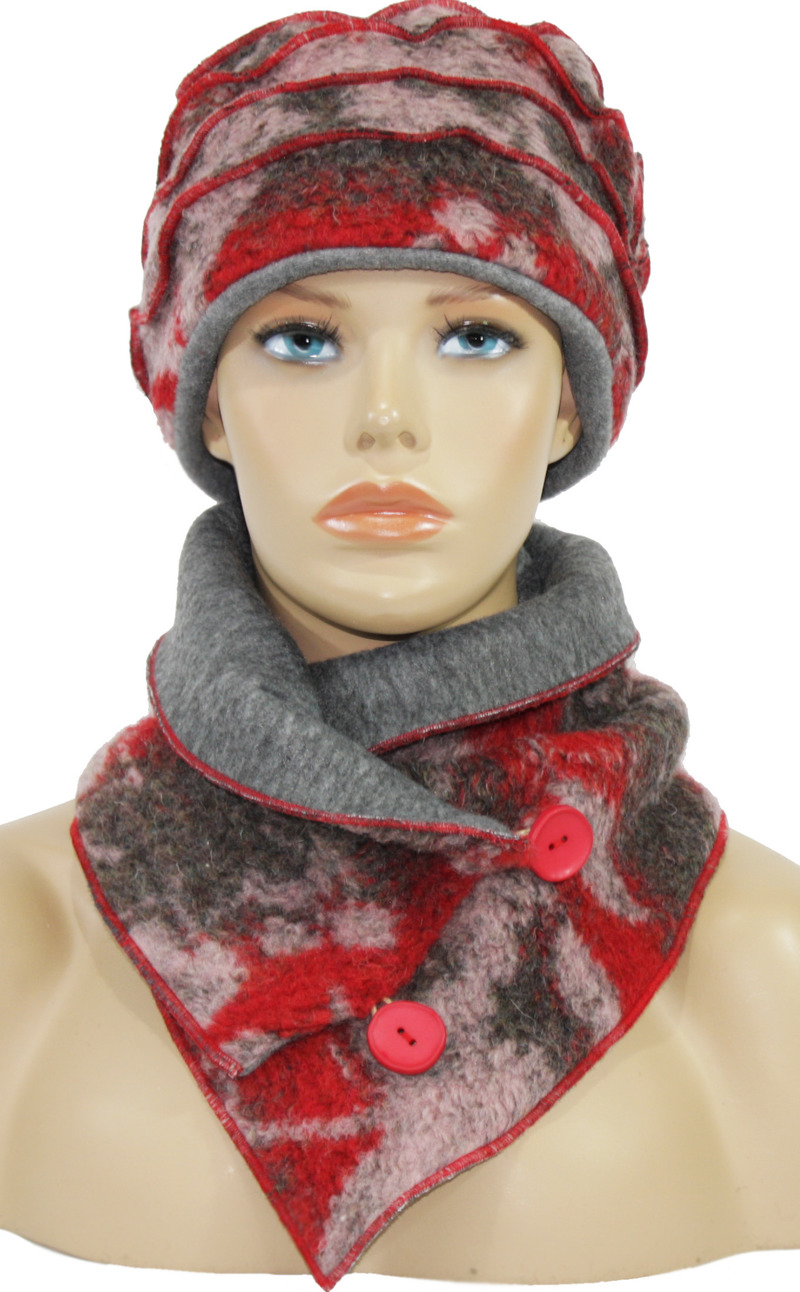 Mütze Schal Handschuhe Set Wolle rottöne von klennes