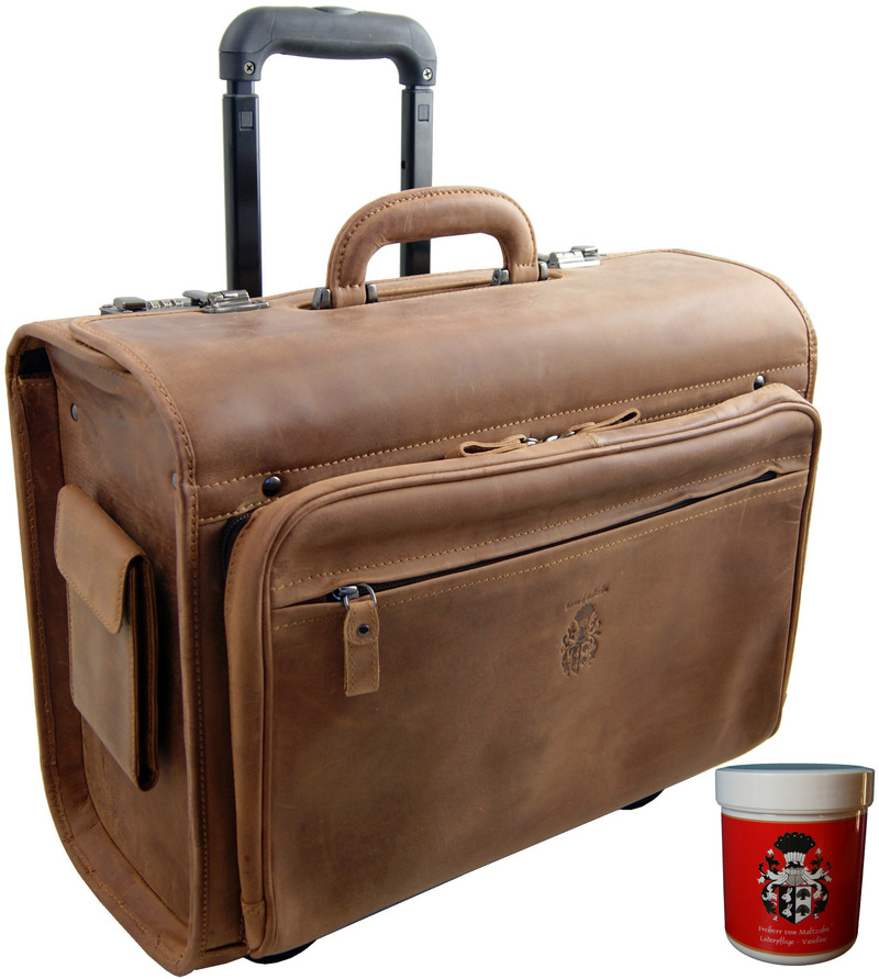 Pilotentrolley WRIGHT aus braunem Grassland-Leder - inkl. Lederpflege von Ledertaschenshop24
