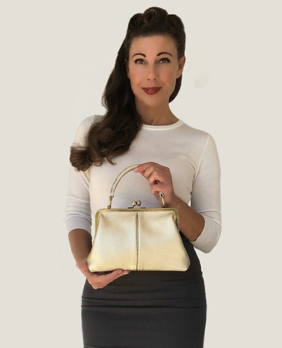 Handtasche Damen, Retro Tasche "kleine Olive" in gold, Vintage Damen Tasche, Henkeltasche, Handtasche, Schultertasche, Bügeltasche von taschenkinder