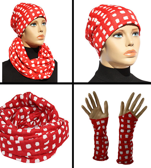 Mütze Schal Stulpen Set rot weiß Tupfen von klennes