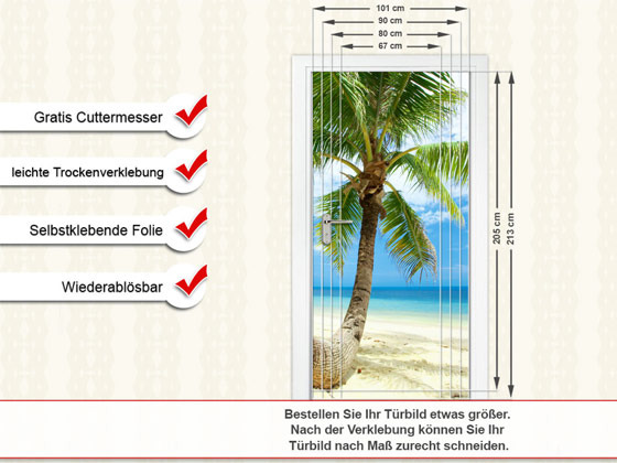 Türbild Türaufkleber Tür Deko Türsticker Palme Meer Strand Sand Himmel von GrazDesign