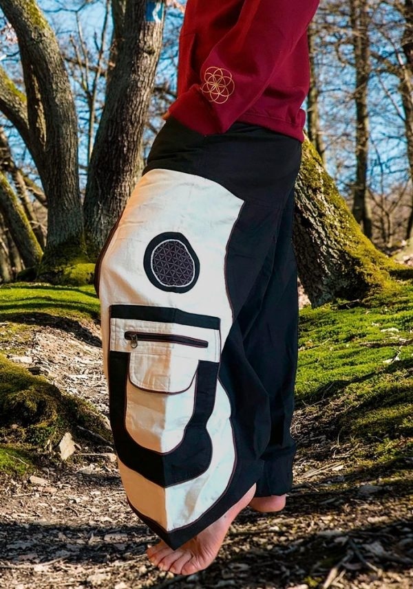 Schwarz Weiße Pluderhose Haremshose Blume des Lebens Flower of Life Hose Hippie Kleidung Goa Klamotten Yoga von Gravity Shift  ॐ Psy-Hippie-Goa-Shop