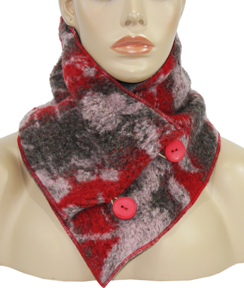 Damen Mütze Schal Handschuhe Wolle rot grau von klennes