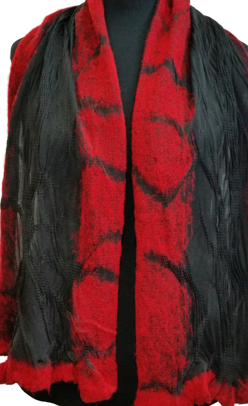 Lagenlook Wollschal rot-schwarz Lagenlook Wollschal rot-schwarz von klennes