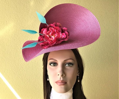 Kentucky Derby Ladies Hat Fascinator, Party Peony Hat, Pink Magenta Blau Turquise Kentucky Derby Ladies Hat Fascinator, Party Peony Hat, Pink Magenta Blau Turquise von GaloppHats