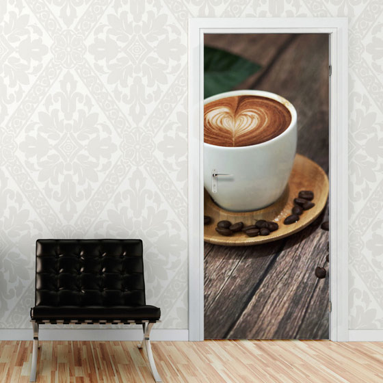 Türbild Türaufkleber Tür Deko Türposter Küche Cappuccino Kaffeebohnen Tasse von GrazDesign