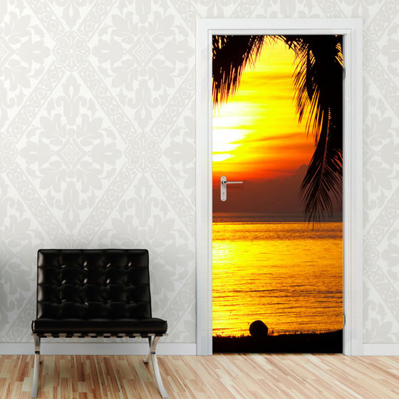 Türbild Türaufkleber Tür Deko Türsticker Meer Sonnenuntergang Palmen Strand von GrazDesign