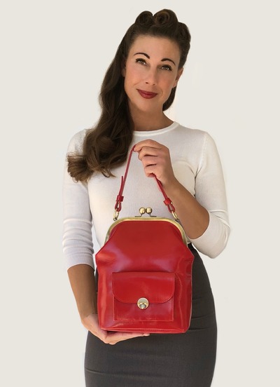 Ledertasche "Gwen" in rot, Vintage Damentasche, Bügeltasche, Leder Henkeltasche, Vintage Schultertasche, von taschenkinder