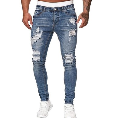 Herren Jeans Hose Destroyed Löchern Jeanshosen Herren Destroyed Stretch Jeans-Hose Used Slim-Fit Männer Vintage Wasserwäsche Used Look Denim Pants Freizeithose Arbeitshose von D-Rings
