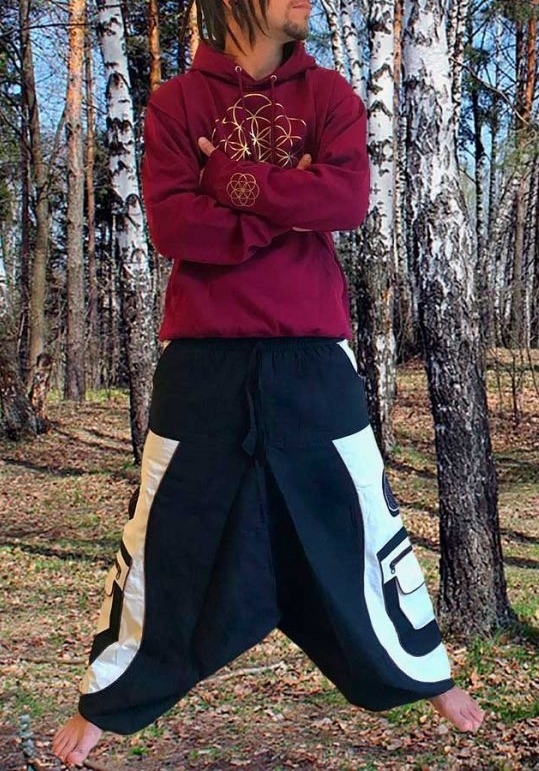 Schwarz Weiße Pluderhose Haremshose Blume des Lebens Flower of Life Hose Hippie Kleidung Goa Klamotten Yoga Schwarz Weiße Pluderhose Haremshose Blume des Lebens Flower of Life Hose Hippie Kleidung Goa Klamotten Yoga von Gravity Shift ॐ Psy-Hippie-Goa-Shop