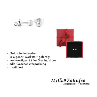 Kinderohrringe: Ohrstecker Kugel - 925 Silber matt von MillaZahnfee, Schmuckwerkstatt Verena Brack