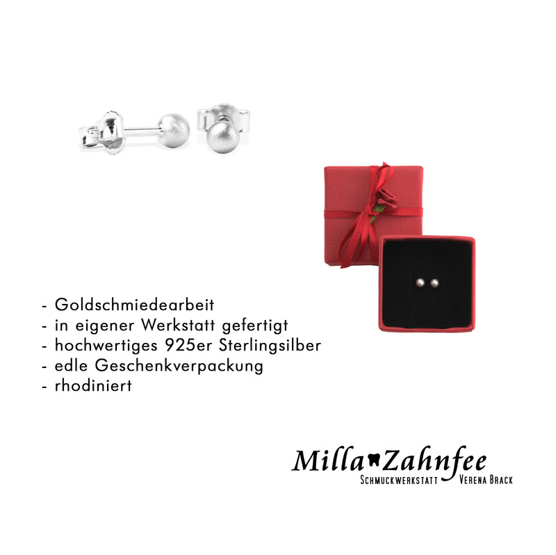 Kinderohrringe: Ohrstecker Kugel - 925 Silber matt von MillaZahnfee, Schmuckwerkstatt Verena Brack
