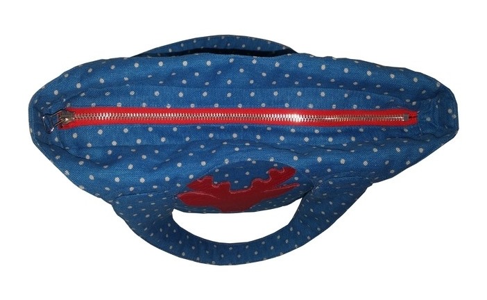 Stoff Beutel mit Hirschkopfmotiv weiß / blau gepunktet von Unikats-by-Sabine-Greim