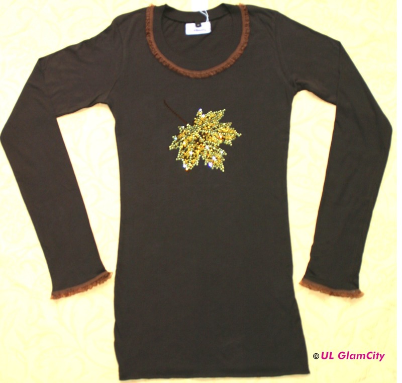 Langarmshirt, braun, mit Swarovski-Elements von UL-GlamCity