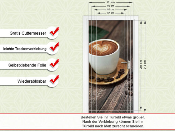 Türbild Türaufkleber Tür Deko Türposter Küche Cappuccino Kaffeebohnen Tasse von GrazDesign