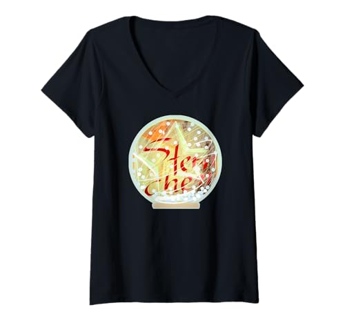Damen Sternchen, Stern, Glasgugel, Schneekugel, Elke-Design, T-Shirt mit V-Ausschnitt von (Art)elier-druck-elke-design, Sternchen, Glaskugel