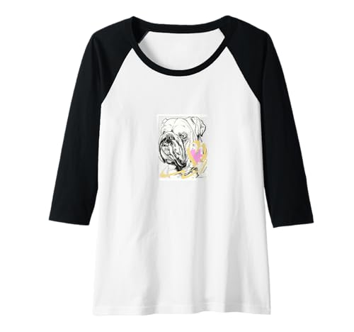 Damen English bulldogg, Bulldog, Elke Design,Herz Raglan von (Art)elier-druck-elke-design,english bulldog herz