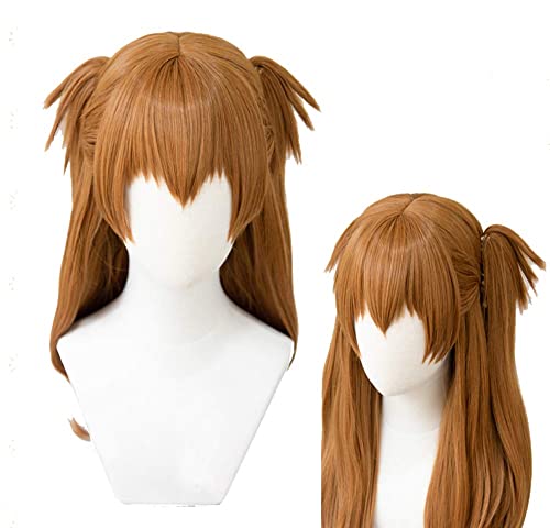 Anime Shikinami Asuka Langley Cosplay Perücke Lang Orange Braun Anclipsen Pferdeschwänze von 通用