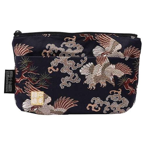 千糸繍院 Brokat-Reißverschlusstasche, gefüttert mit Futter und Fronttasche Nishijin-Brokat, Größe S. (Konwashimatsu) von 千糸繍院