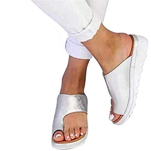 Bunion Splints, Damen Flip Flops Big Toe Hallux Valgus Unterstützung Plattform Sandale Schuhe Für Die Behandlung Für die Behandlung (Color : Silver, Size : 39 EU) von 通用