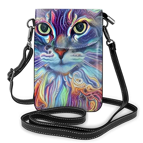 Bunte Maine Coon Katze Crossbody Tasche Handy Geldbörse Frauen PU Schultertasche Kleine Geldbörse Geldbörsen und Handtaschen 19 x 12 cm, Schwarz, Einheitsgröße von 通用