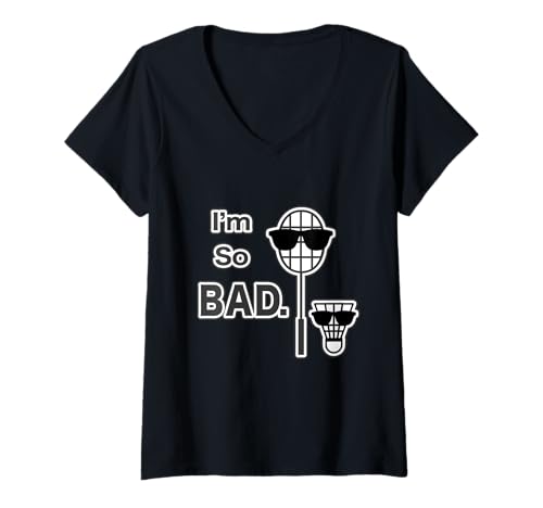Damen Badminton I'm So Bad Schläger & Shuttle (Team-Uniform-Stil) tragen, lustig T-Shirt mit V-Ausschnitt von イラストグッズ工房