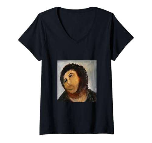Damen [Christliche Malerei] Das Wandbild der Kirche, das Großmutter ohne Erlaubnis restaurierte, ist explodierend beliebt T-Shirt mit V-Ausschnitt von おもしろデザイン制作クラブ