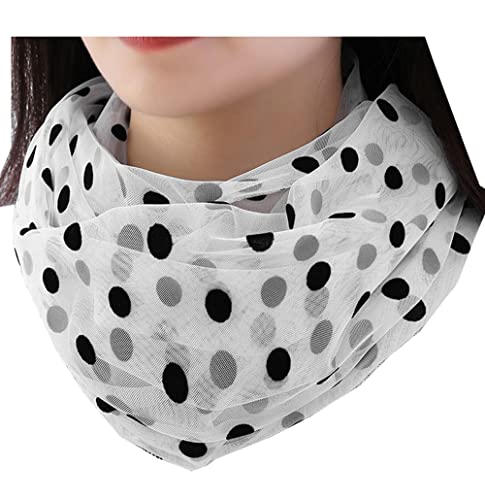 通用 Damen Loop Schal mit Punkte Loopschal Spitze Schlauchschal Rundschal Halstuch Nackenschutz Schal Tuch (Weiß) von 通用