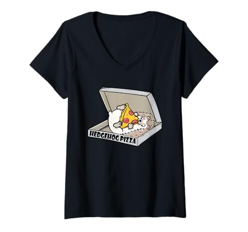 Damen Pizza Igel Haustier T-Shirt mit V-Ausschnitt Damen Pizza Igel Haustier T-Shirt mit V-Ausschnitt von 面白いハリネズミギフト