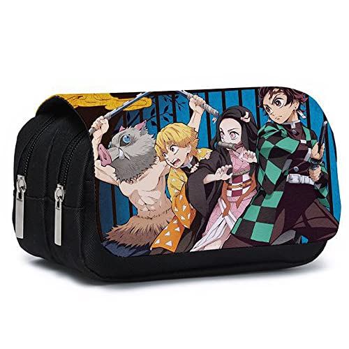 Demon Slayer Federmäppchen Cartoon Student Schreibwaren Tasche Große Kapazität Schultasche für Jungen Mädchen, Stil 1, Schwarz 3, Federmäppchen von 通用