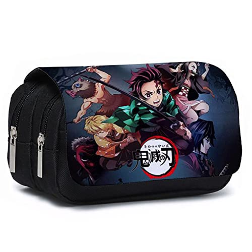 Demon Slayer Federmäppchen Cartoon Student Schreibwaren Tasche Große Kapazität Schultasche für Jungen Mädchen, Stil 1, schwarz 2, Federmäppchen von 通用