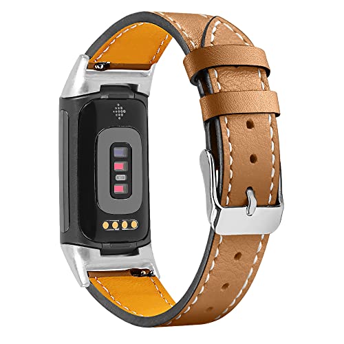 Echtes Lederarmband kompatibel mit Fitbit Charge5 Armband, verstellbares Leder-Ersatz-Uhrenarmband, ultraleicht, leicht zu entfernen, weich, bequem, klassisches Ersatz-Zubehör-Armband von 通用