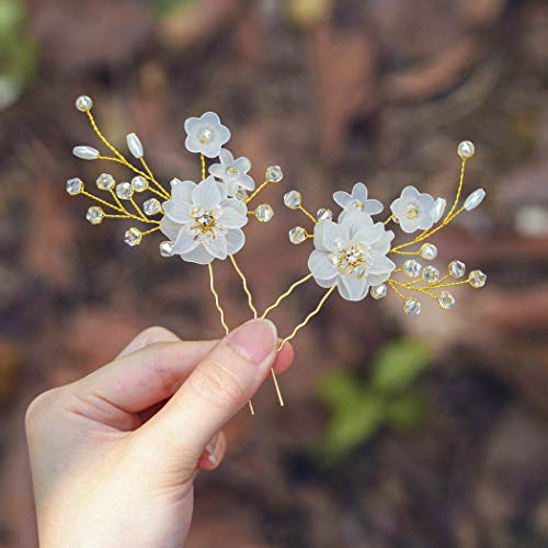 Edary Braut Hochzeit Haarnadeln Gold Blume Haarteile Kristall Haarspangen Braut Haarschmuck für Frauen und Mädchen (2 Stück) von Edary