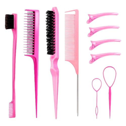スイムリー Haarstyling-Kamm-Set, Haarbürsten-Set, Teasing-Haarbürste, Rattenschwanz-Kamm mit Entenschnabel-Clips, Bürste für Frauen und Mädchen von スイムリー