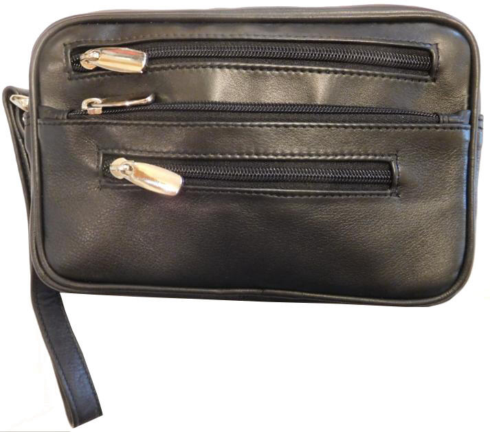 Handgelenktasche für Herren echt Leder schwarz Schwarz von -