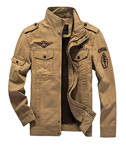 MERCIYD Herren Übergangsjacke Militär Jacke Stehkragen Fliegerjacke Baumwolle Bomber Jacke Multi Taschen Armeejacke Feldjacke (XXL, Khaki) von MERCIYD