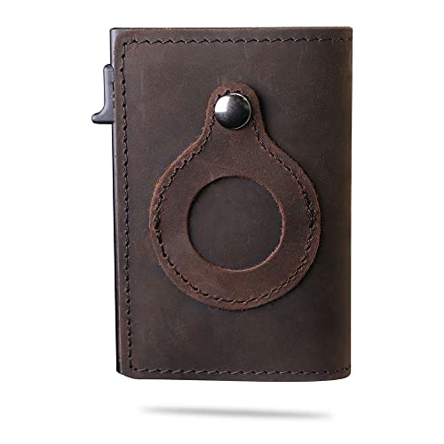 Neu für Airtag Wallet Echtes Leder Bankkartenhalter für Apple Airtags Tracker Case Anti-Lost Protection Wallet Cover, Smart Wallets für Männer (Kaffee) von 通用