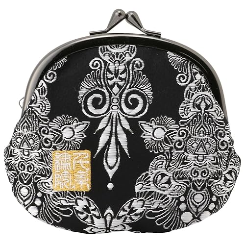 Nishijin Brokat Rundverschluss Geldbörse Münzbörse mit Futter Größe L, Kurodamasuku, Geldbörse mit japanischem Verschluss von 千糸繍院