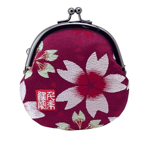 Nishijin Brokat Rundverschluss Geldbörse Münzbörse mit Futter Größe M, Edomurasakiozakura, Geldbörse mit japanischem Verschluss von 千糸繍院