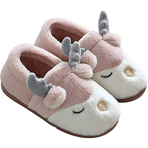 通用 PINGESILU Damen Cartoon Rentier Indoor warme Plüsch Hausschuhe weich und bequem im Winter zu Hause rutschfeste Fleece Hausschuhe (36/37 EU, Rosa, numeric_36) von 通用